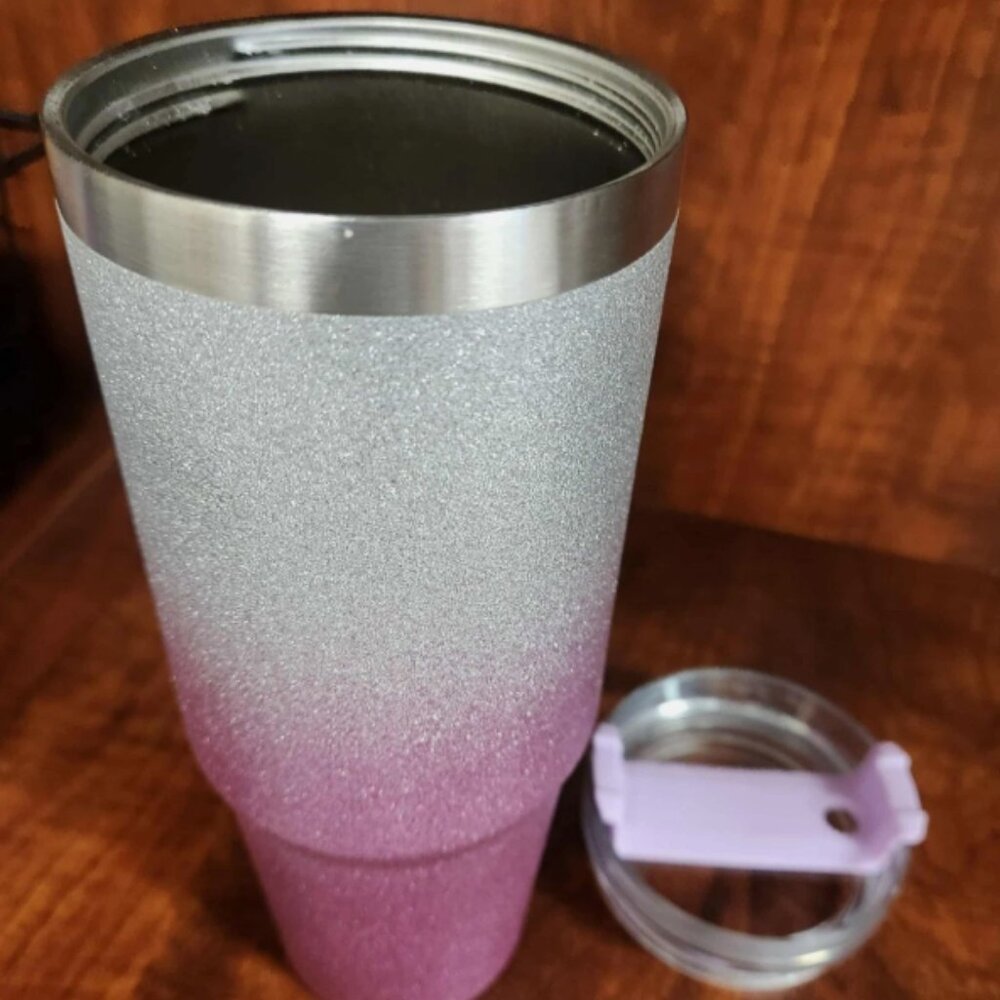 Silver Pink Glitter Stainless Steel Tumbler Cup with Lid 20 oz Used, Minor Rust